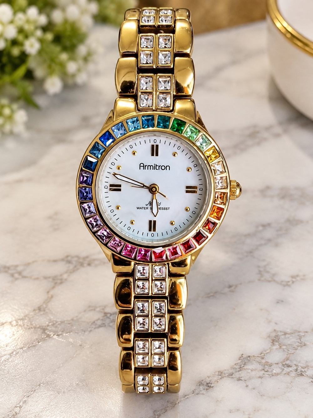 Armitron Gold-Tone Women's Watch with Rainbow Crystal Bezel